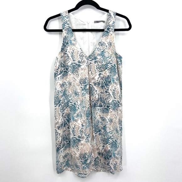TART Blue White Snakeskin Sleeveless V-Neck Shift Dress Size XS - Picture 1 of 7